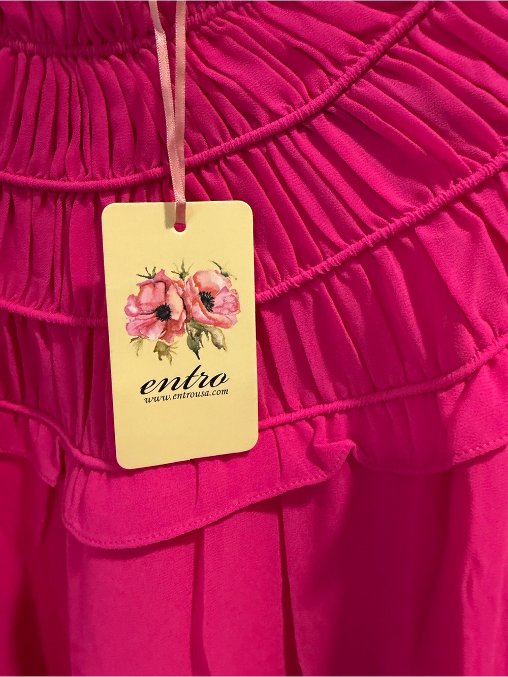 NWT entro Boutique Hot Pink Ruffled Yoke Blouse Sz S & M - Picture 5 of 7